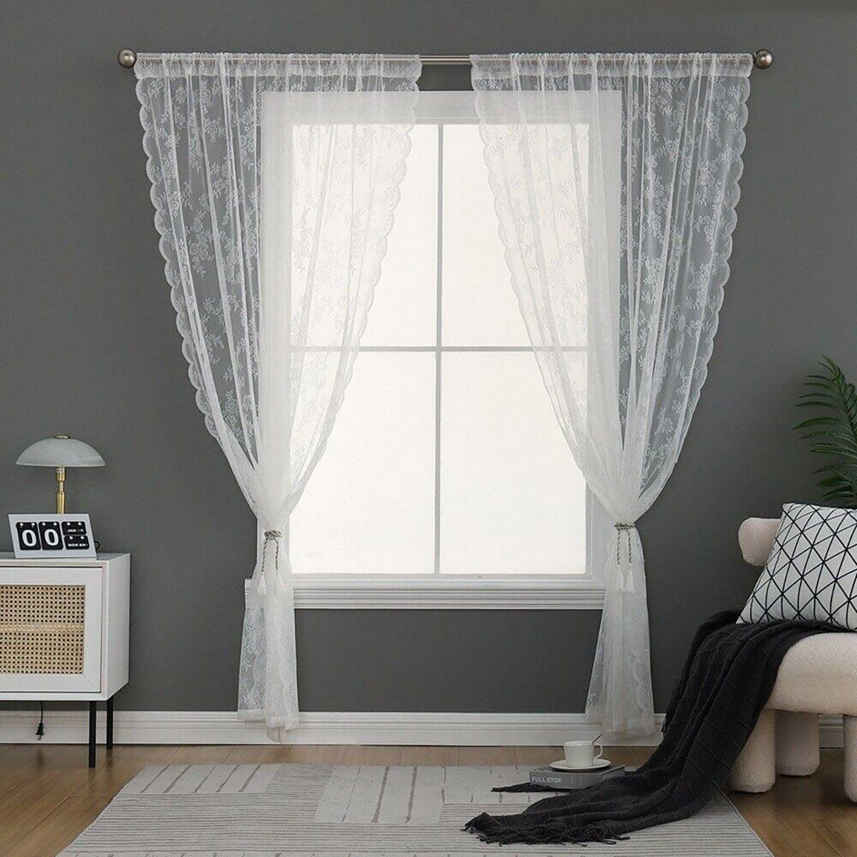 Elegant Lace Curtain Bedroom Window Door Screen Privacy Window Decor - 75*150cm