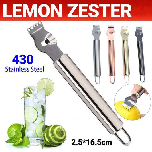 Lemon Zester Grater Knife Tool Stainless Steel with Channel Garnish Citrus Lime - Black