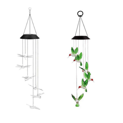 Wind Chimes Solar Powered Led Lights Changing Hanging Garden Yard Outdoor Decor - Dragonfly