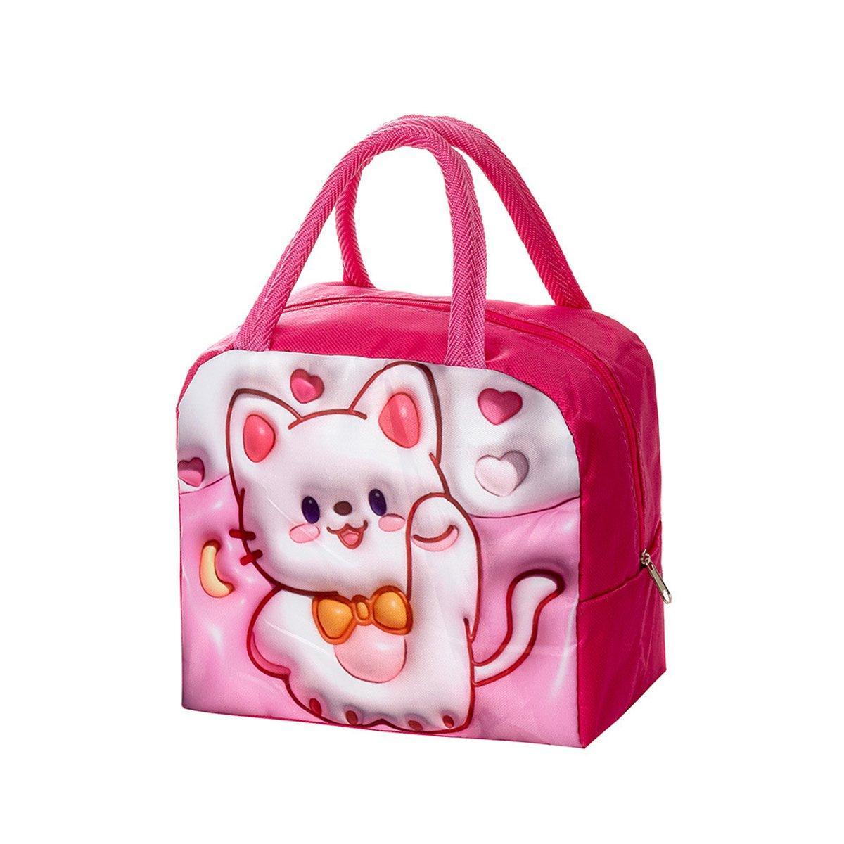 Cute 3D Cartoon Insulated Lunch Bag Oxford Fabric Bento Tote for School Use - Pink Rainbow Unicorn