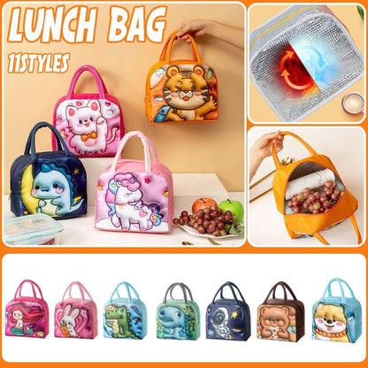 Cute 3D Cartoon Insulated Lunch Bag Oxford Fabric Bento Tote for School Use - Blue Puppy