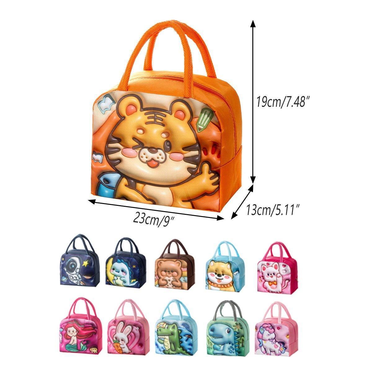 Cute 3D Cartoon Insulated Lunch Bag Oxford Fabric Bento Tote for School Use - Blue Puppy