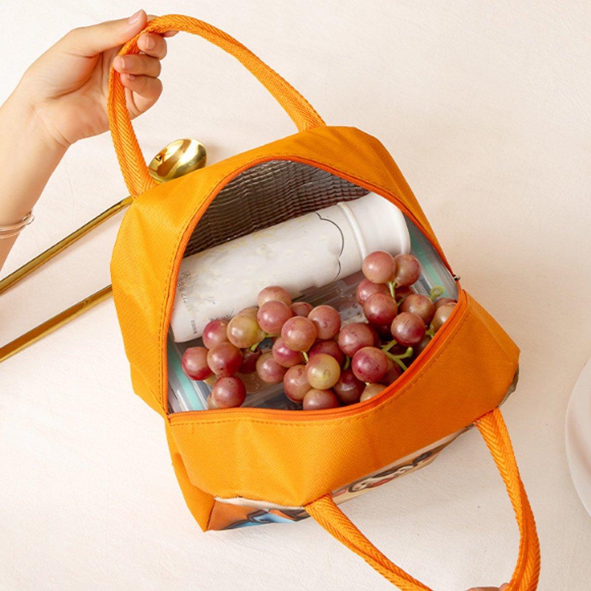 Cute 3D Cartoon Insulated Lunch Bag Oxford Fabric Bento Tote for School Use - Rose Kitten