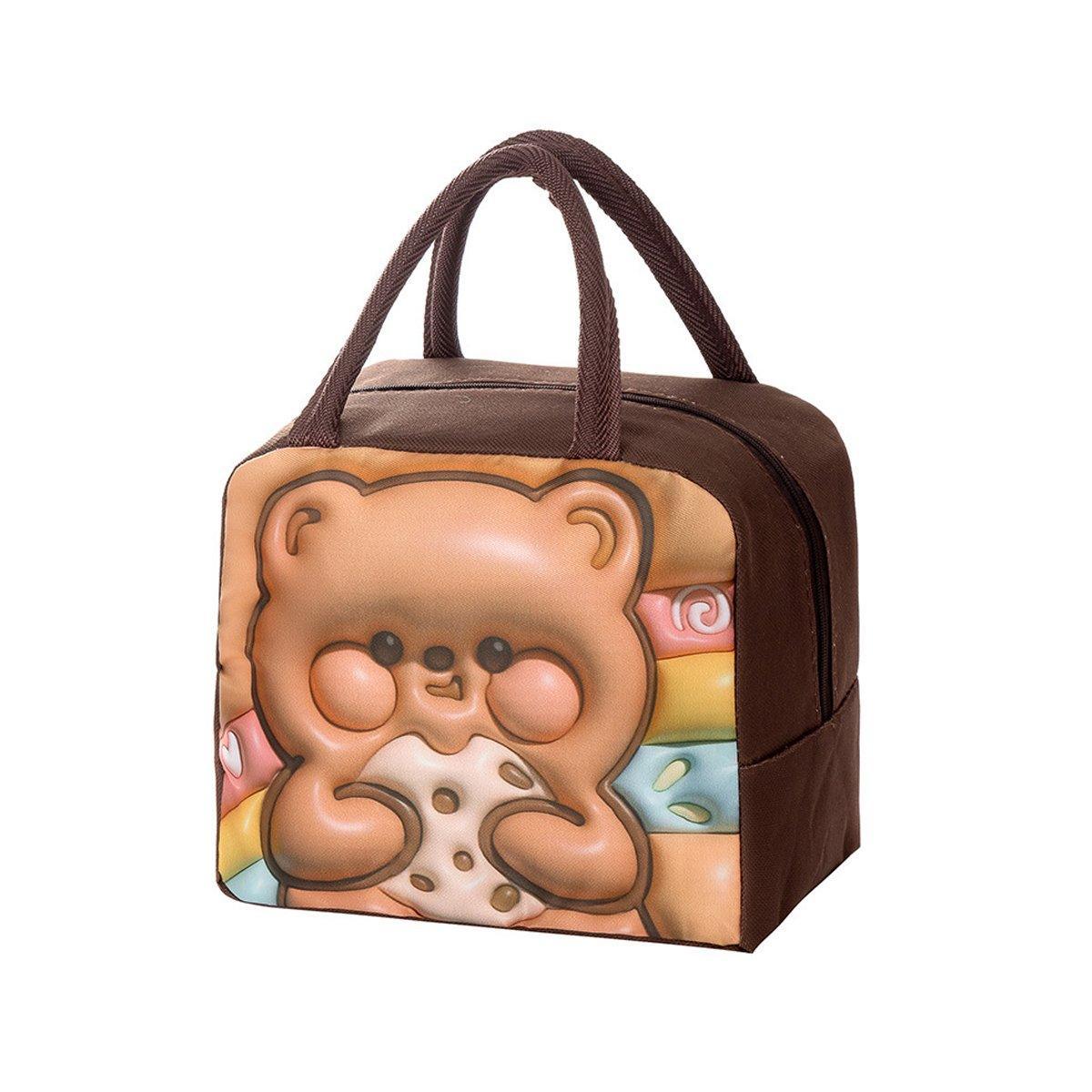 Cute 3D Cartoon Insulated Lunch Bag Oxford Fabric Bento Tote for School Use - Rose Kitten