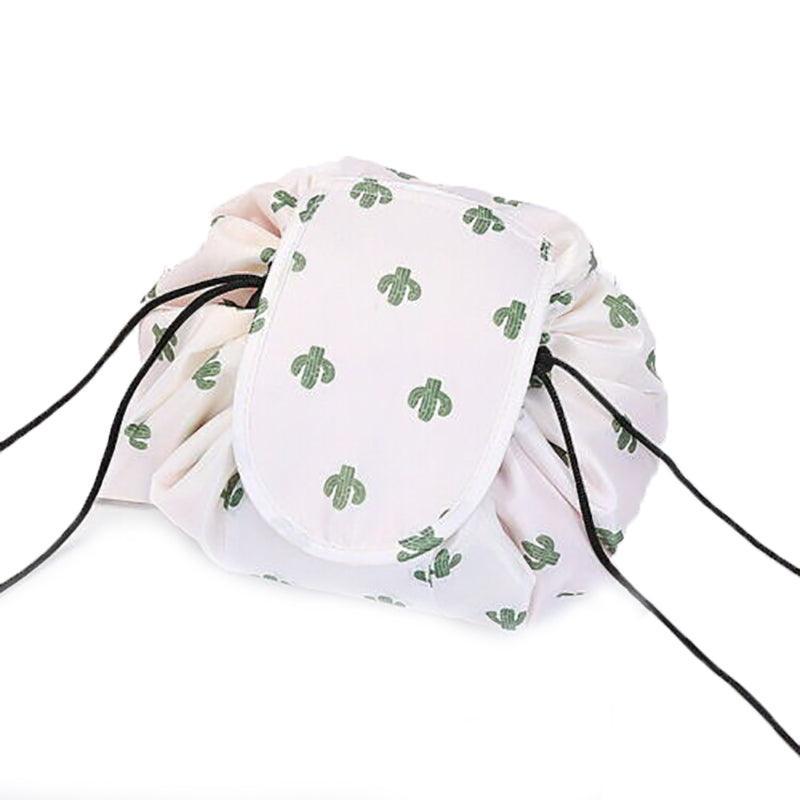 Portable Travel Makeup Bag Drawstring Cosmetic Pouch Lazy Storage Organiser Case - Orange Flower