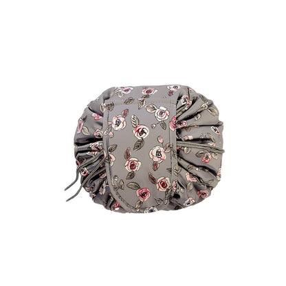 Portable Travel Makeup Bag Drawstring Cosmetic Pouch Lazy Storage Organiser Case - Orange Flower