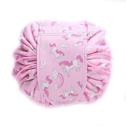 Portable Travel Makeup Bag Drawstring Cosmetic Pouch Lazy Storage Organiser Case - Orange Flower