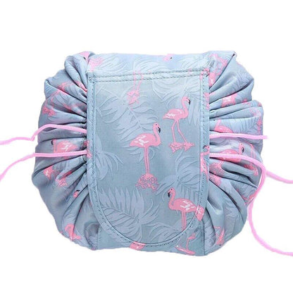 Portable Travel Makeup Bag Drawstring Cosmetic Pouch Lazy Storage Organiser Case - Orange Flower