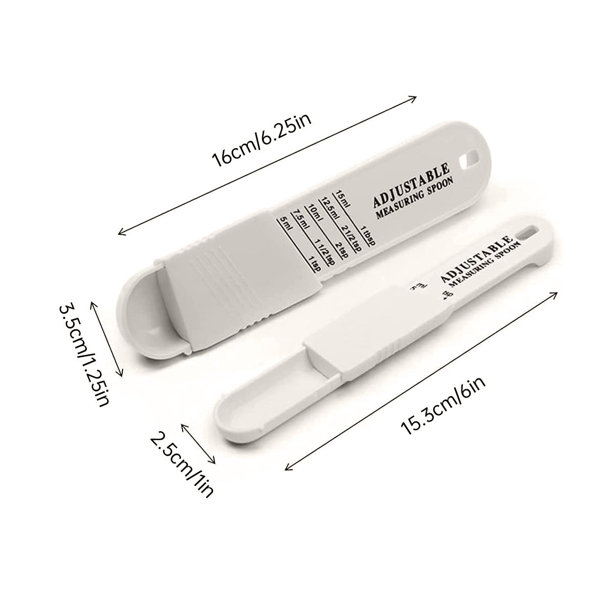 2PCS Adjustable ml Gram Plastic Measuring Spoon Scale Kitchen For Metering Spoon - White