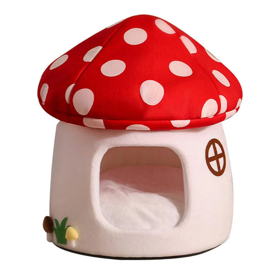 Winter Mushroom Cat House Cozy Sleeping Pet Bed for Cats Indoor Warm Pet House - Mekamart Australia