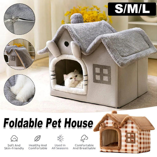Removable Washable Pet House Four Seasons Cat Enclosed House - Grey-M