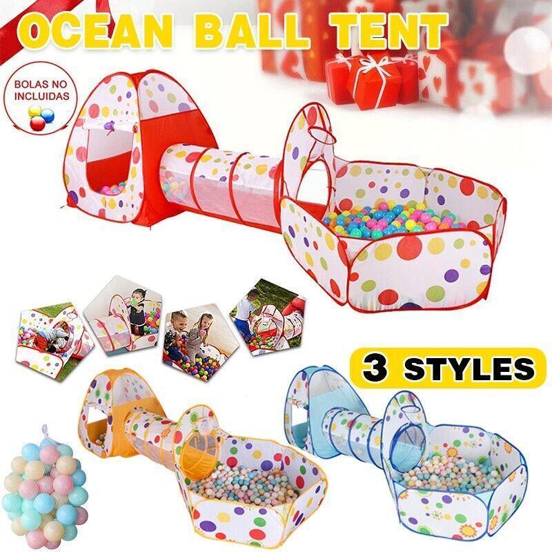 3 in 1 Play Tent Set with Tunnel and Ball Pit for Indoor and Outdoor Fun - Red Tent