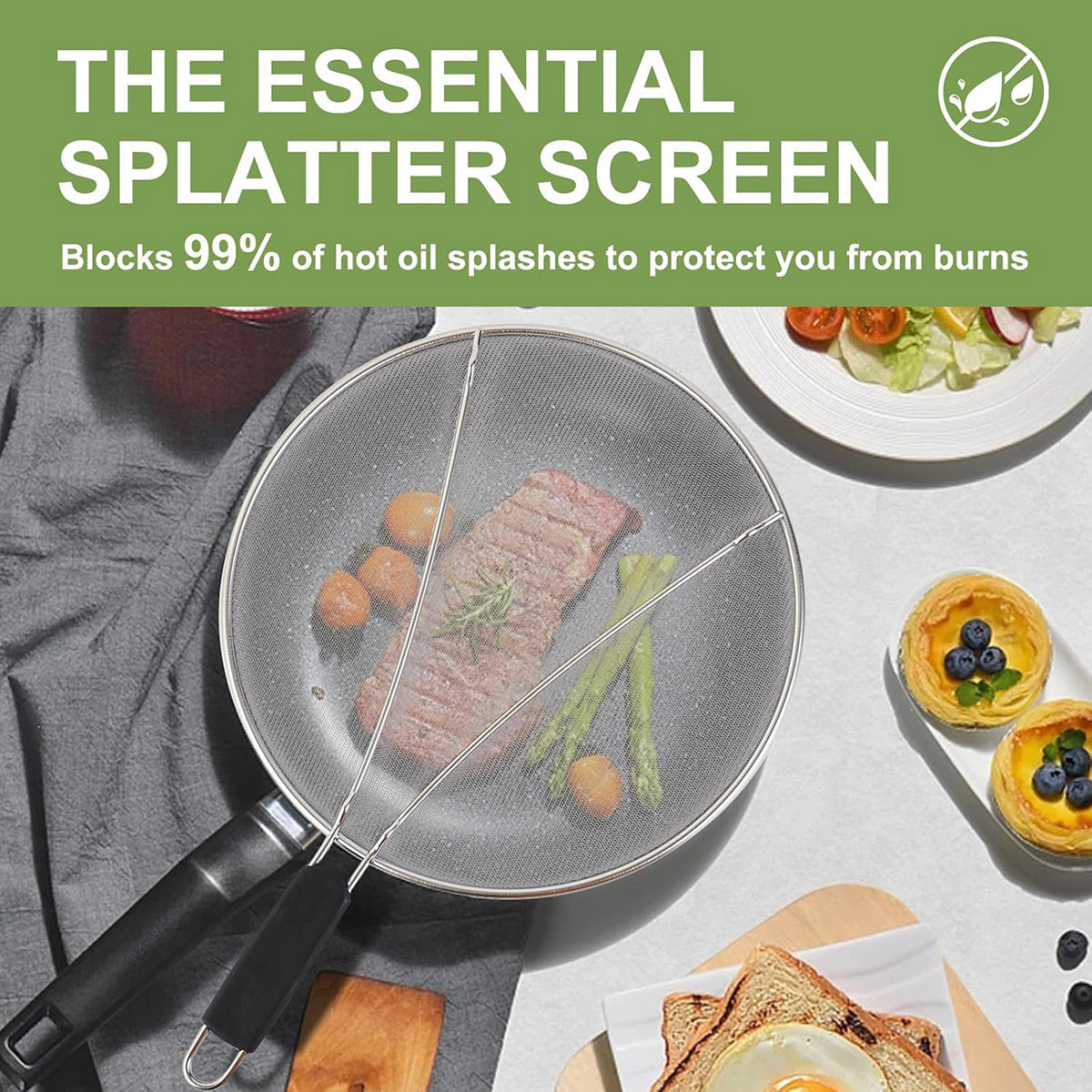 Stainless Steel Mesh Cover Anti Scald Filter Screen Anti Splash Lid For Kitchen - 25cm