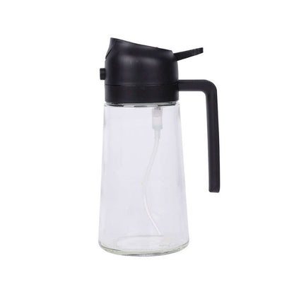 2-in-1 470ml Glass Oil Bottle Spray Pour Automatic Pressure Control Kitchen Tool - Black