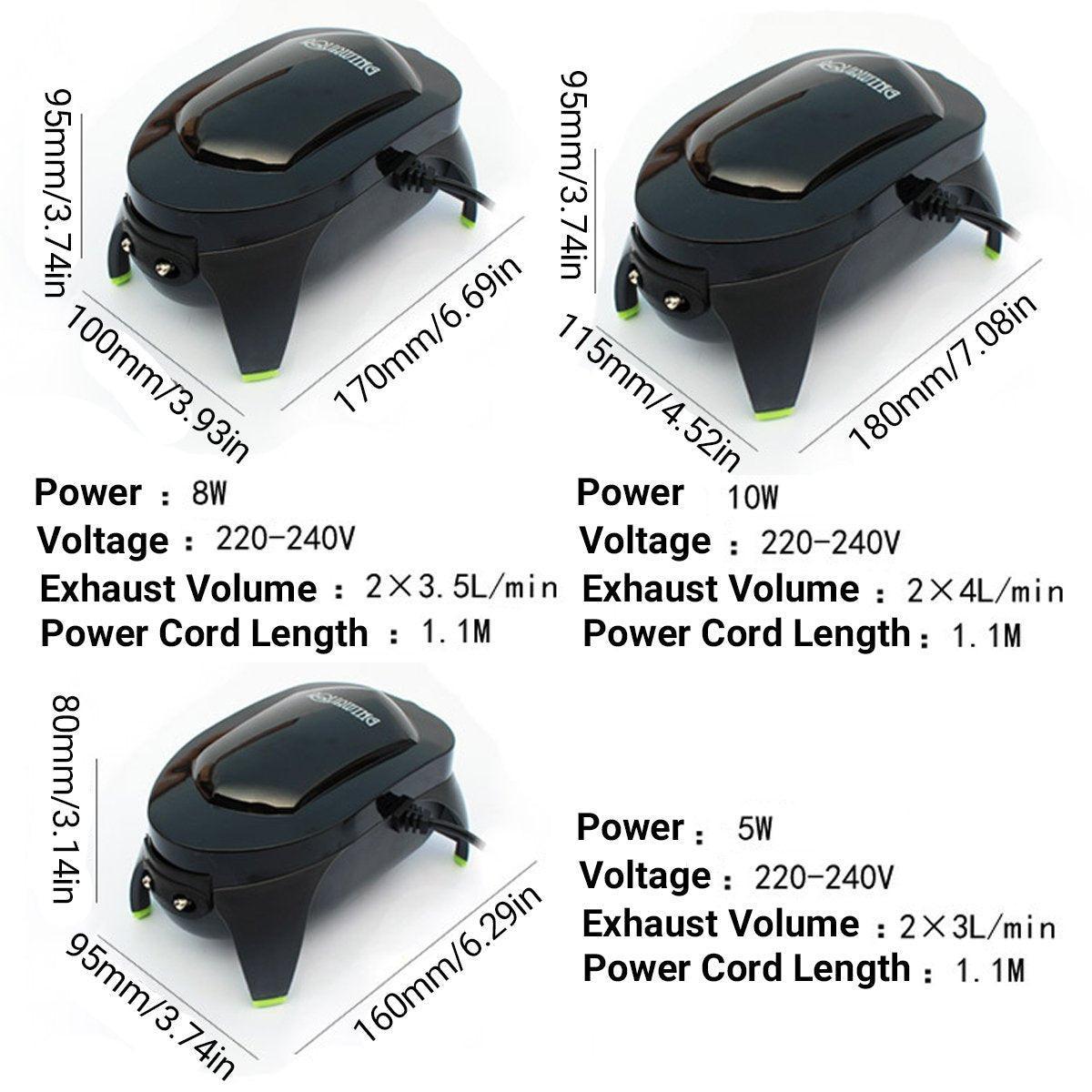 Quiet Fish Tank Oxygen Pump Aquarium Air Stone Aerator Oxygenator Water Filter - 10W