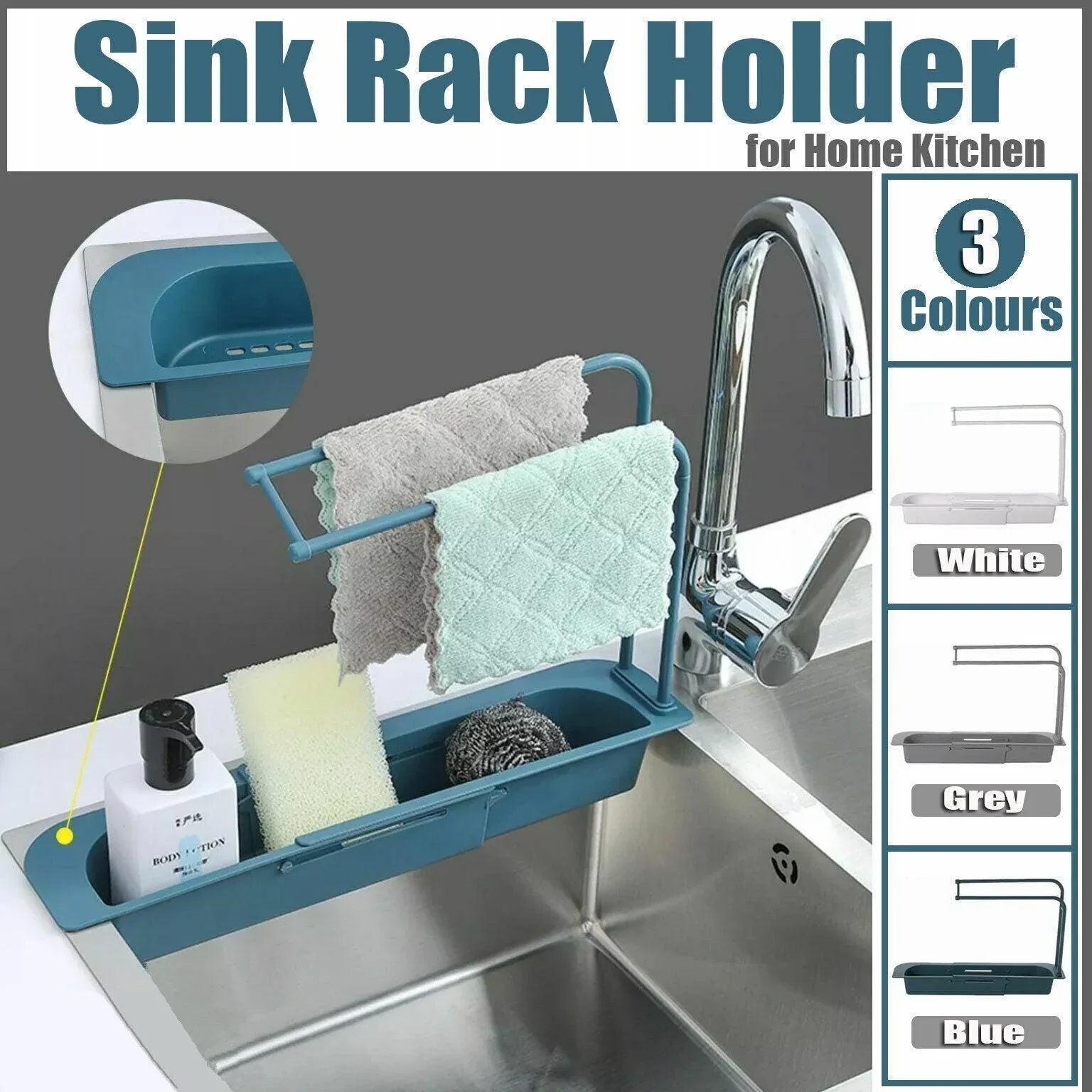 Telescopic Sink Rack Holder Expandable Storage Drain Basket Home Kitchen Kit - Grey - Mekamart Australia