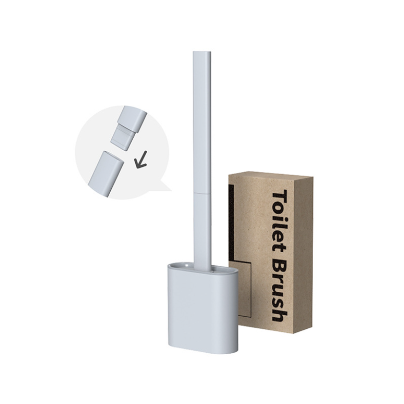 TPR Toilet Brush Set Silicone-Like Head with Holder Wall Mounted Detachable Handle - Grey * 1 Unit