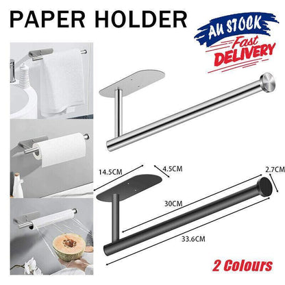 Kitchen Hanger Paper Roll Cabinet Towel Holder Organizer Rack Shelf Wall Adhesive - Black - Mekamart Australia