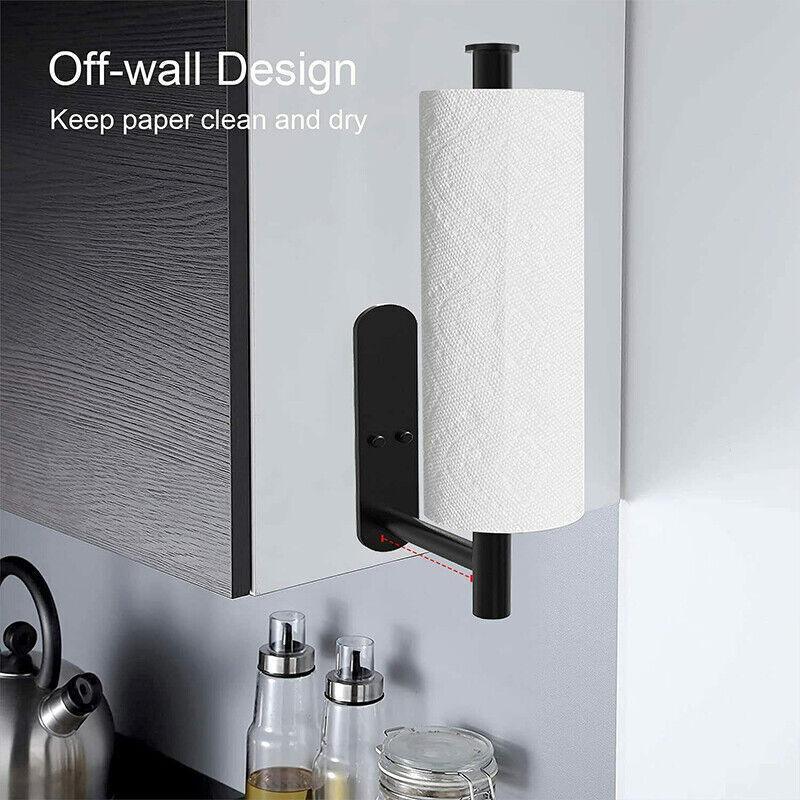 Kitchen Hanger Paper Roll Cabinet Towel Holder Organizer Rack Shelf Wall Adhesive - Black - Mekamart Australia