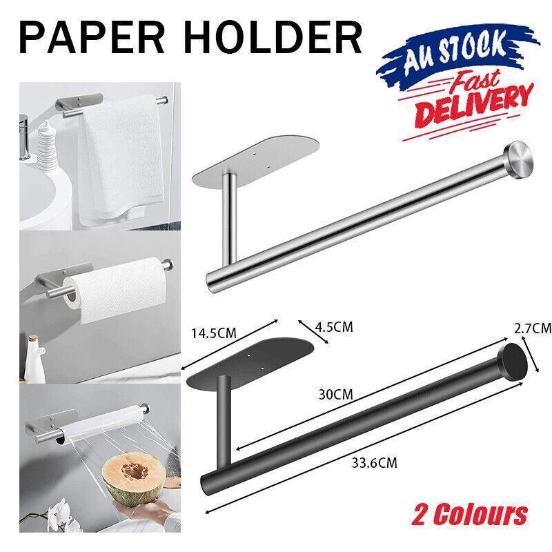 Kitchen Hanger Paper Roll Cabinet Towel Holder Organizer Rack Shelf Wall Adhesive - Silver - Mekamart Australia