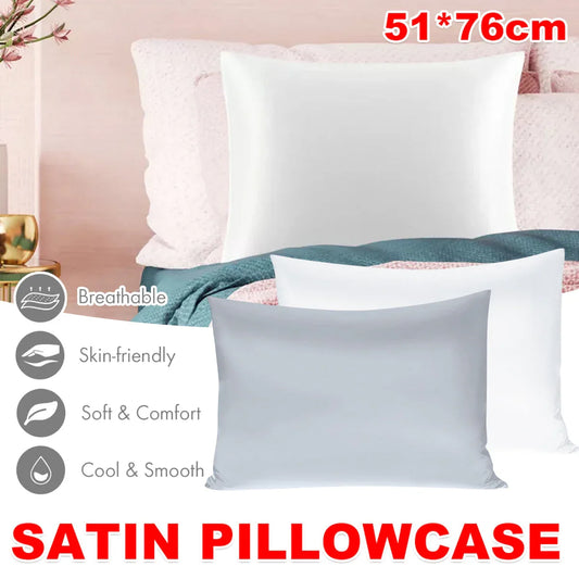 Silk Envelope Pillowcase Soft Satin Protective Cover for Bed Sleep Comfort - Silver - Mekamart Australia