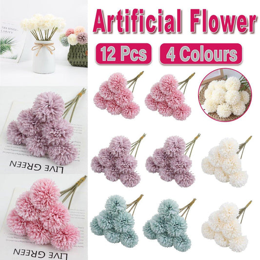 12pcs Artificial Dandelion Fake Flower Simulation Arrangement Desktop Decoration - Pink