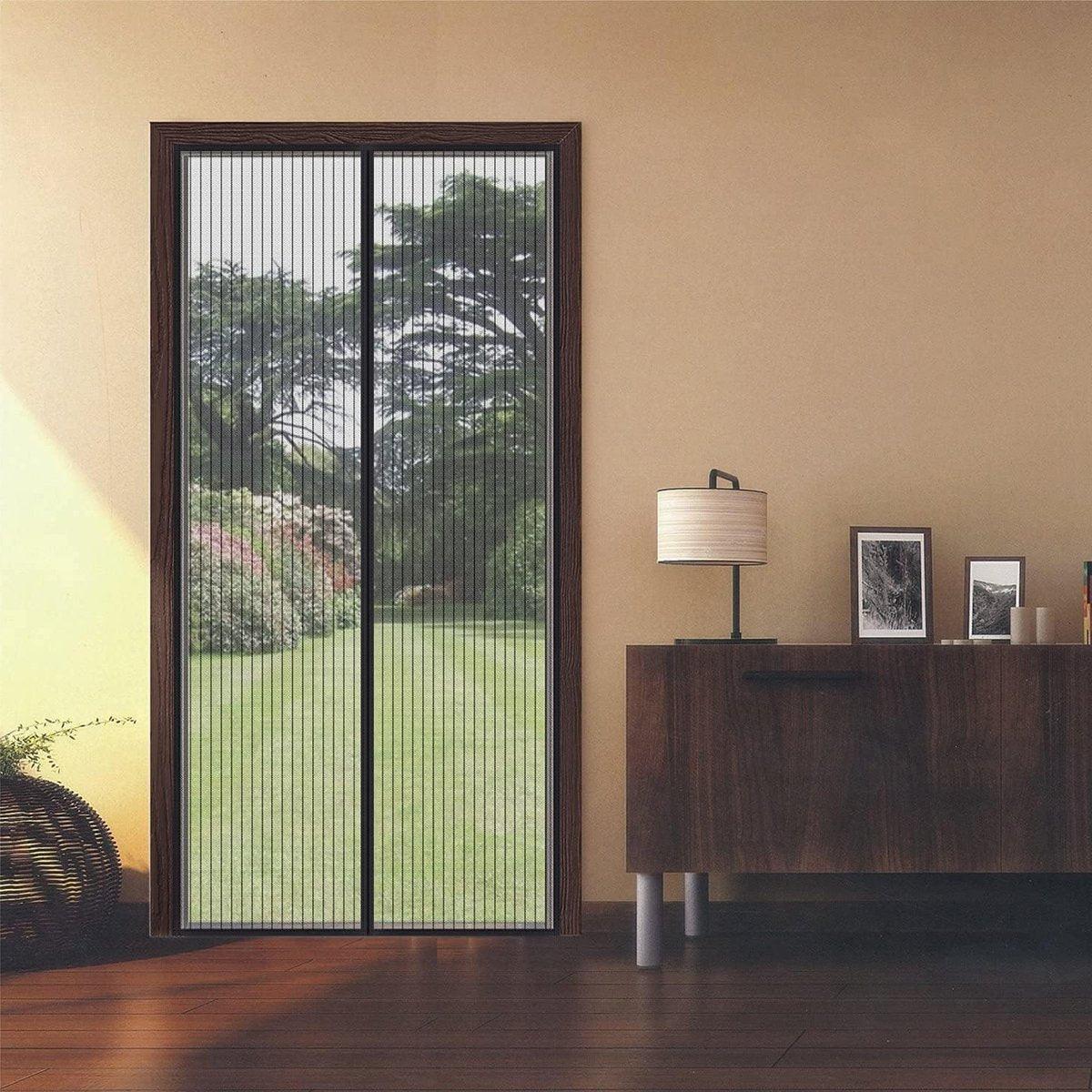 Striped Screen Door Curtain Mesh with Auto Close for Insect Protection and Ventilation - 80*210cm