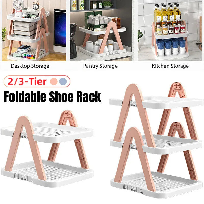 2/3 Tier Removable Shoe Rack Folding Storage Shelf Simple Space Saving Organizer - 3Tier-Pink - Mekamart Australia