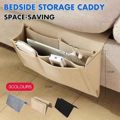 Bedside Storage Caddy Hanging Organizer Pocket Bag for Phone Remote Book - Black