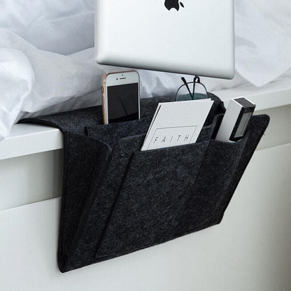 Bedside Storage Caddy Hanging Organizer Pocket Bag for Phone Remote Book - Black