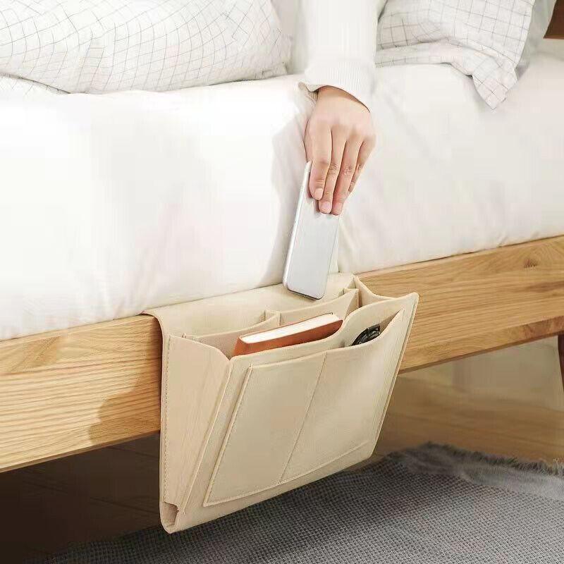 Bedside Storage Caddy Hanging Organizer Pocket Bag for Phone Remote Book - Black