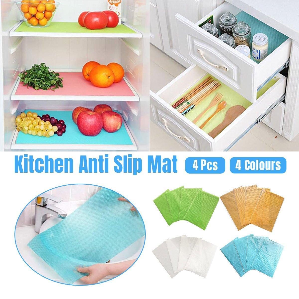 4PCS Cuttable Kitchen Anti-slip Mat Anti-fouling Refrigerator Drawer Liner Mat - Blue