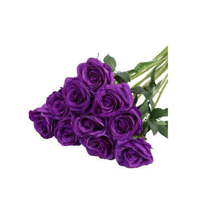 10pcs Artificial Silk Simulation Rose Flowers - Wedding Party Home Decorations - Purple