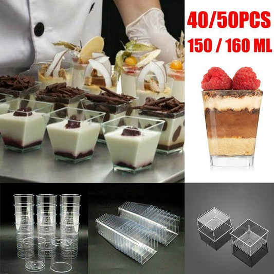 40-50 Pcs Mousse Cake Dessert Cups Clear Plastic Sample Drink Wine Jelly Tumbler - 40PCS-Round-60*80MM
