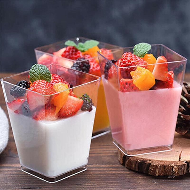 40-50 Pcs Mousse Cake Dessert Cups Clear Plastic Sample Drink Wine Jelly Tumbler - 40PCS-Round-60*80MM