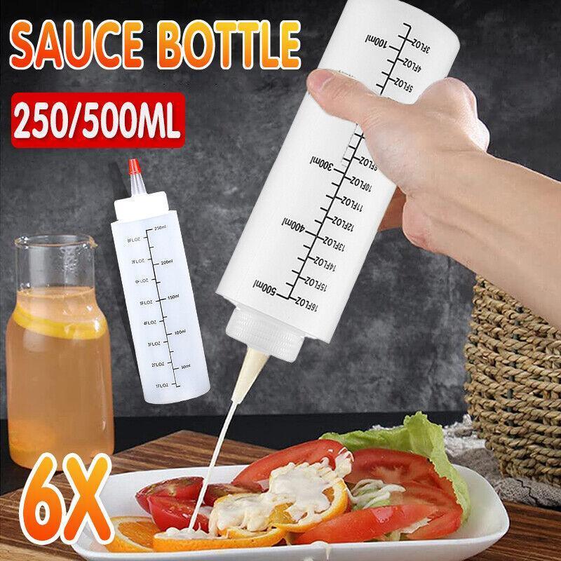 Squeeze Condiment Dispenser Bottles 250ml 500ml Sauce Craft Use Set of 6 - 250ML