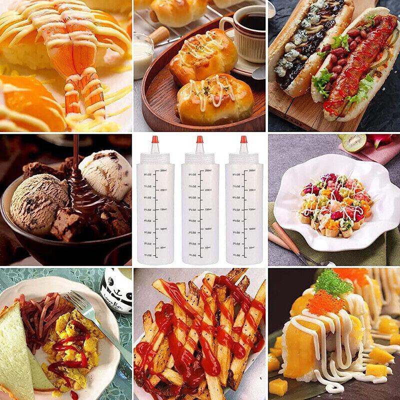 Squeeze Condiment Dispenser Bottles 250ml 500ml Sauce Craft Use Set of 6 - 250ML