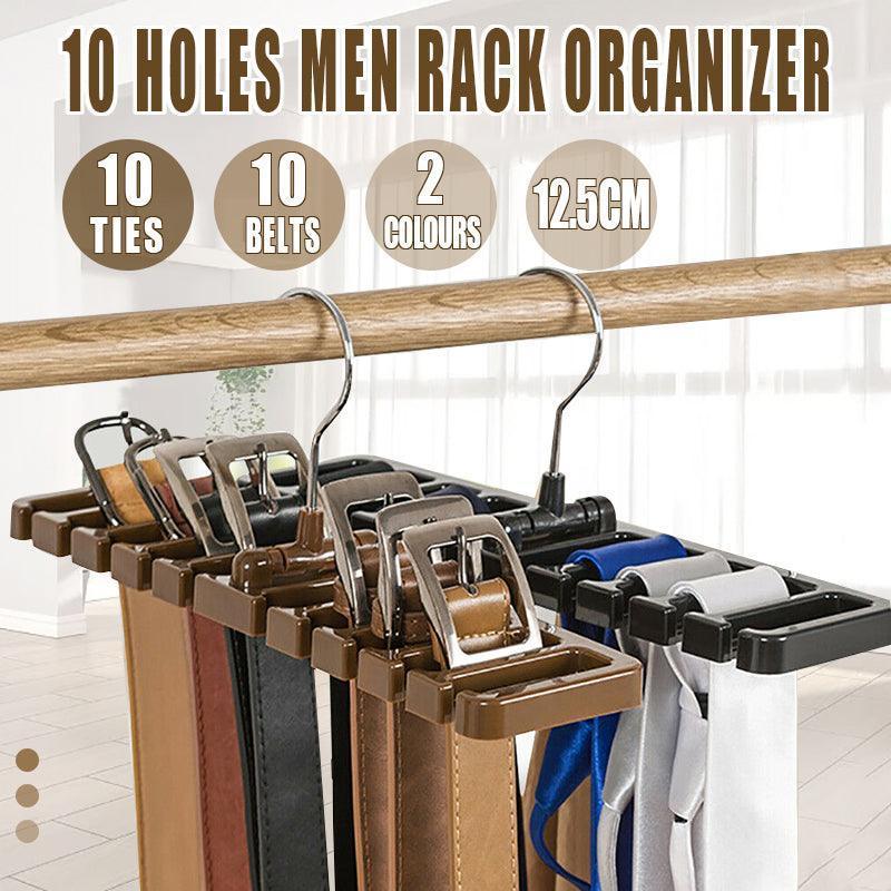 10 Slot Tie and Belt Hanger for Wardrobe Mens Closet Rack Organiser Hook - Black - Mekamart Australia