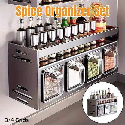 Wall Mounted Kitchen Spice Box Shelf Multifunctional Organiser for Herbs Spices - 4-Grids - Mekamart Australia