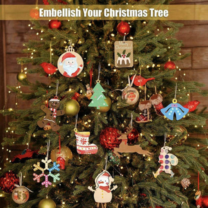 Wooden Christmas Hanging Ornament for Tree DIY Craft Decoration 10pcs - Star