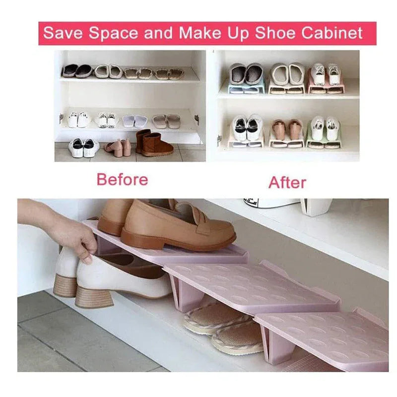 5pcs Double Layer Shoe Rack Simple Storage Organizer Space Saving Shoe Holder - Pink