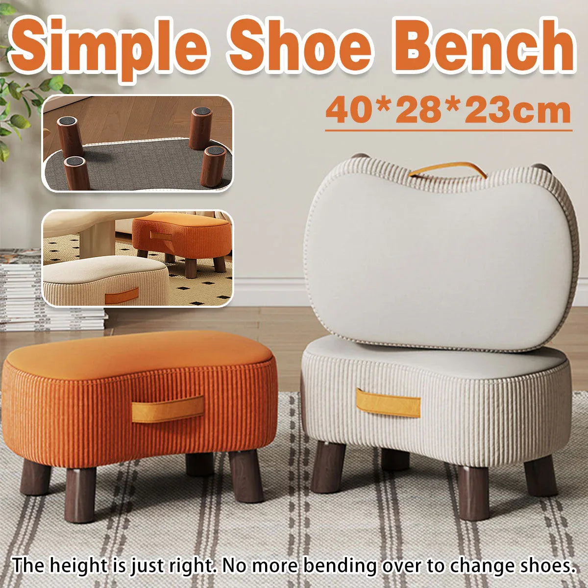 Small Stool for Home Simple Shoe Changing Low Seat Stool Wooden Household Use - Orange - Mekamart Australia