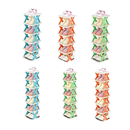 6/7 Tier Shoe Rack Space Saving Small Shoe Cabinet Storage Shelf Organizer - Orange-7 Layer