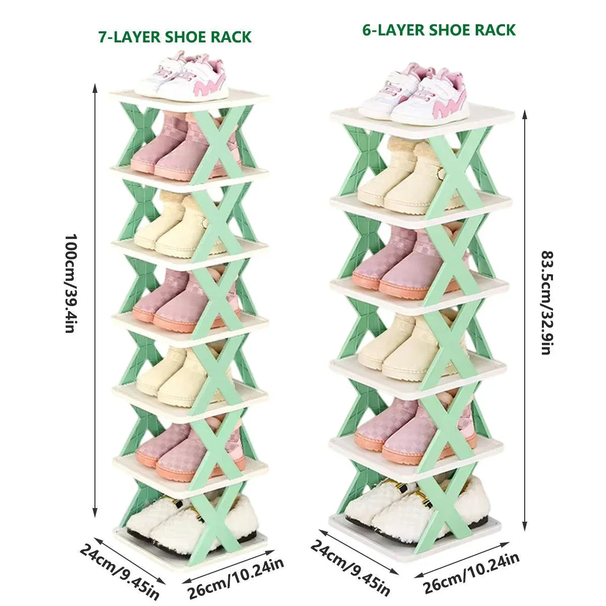 6/7 Tier Shoe Rack Space Saving Small Shoe Cabinet Storage Shelf Organizer - Orange-7 Layer
