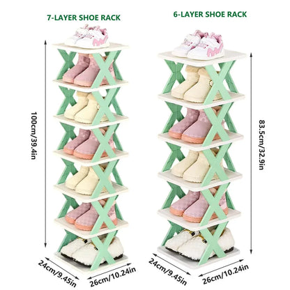 6/7 Tier Shoe Rack Space Saving Small Shoe Cabinet Storage Shelf Organizer - Orange-7 Layer