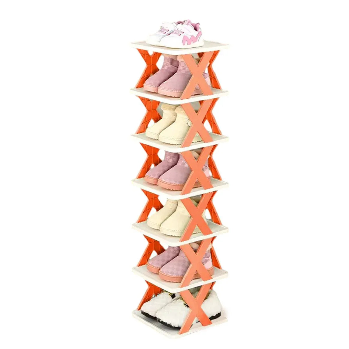 6/7 Tier Shoe Rack Space Saving Small Shoe Cabinet Storage Shelf Organizer - Orange-7 Layer