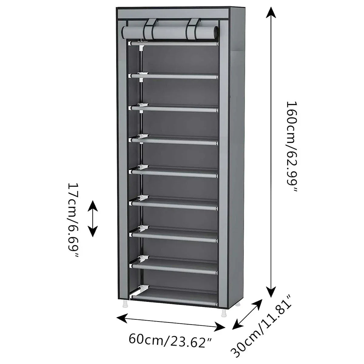 10 Tier Black Shoe Rack Dustproof Organiser Shoe Storage Cabinet for Home Use - Mekamart Australia