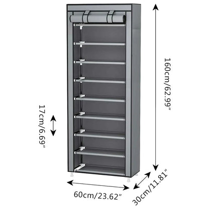 10 Tier Black Shoe Rack Dustproof Organiser Shoe Storage Cabinet for Home Use - Mekamart Australia