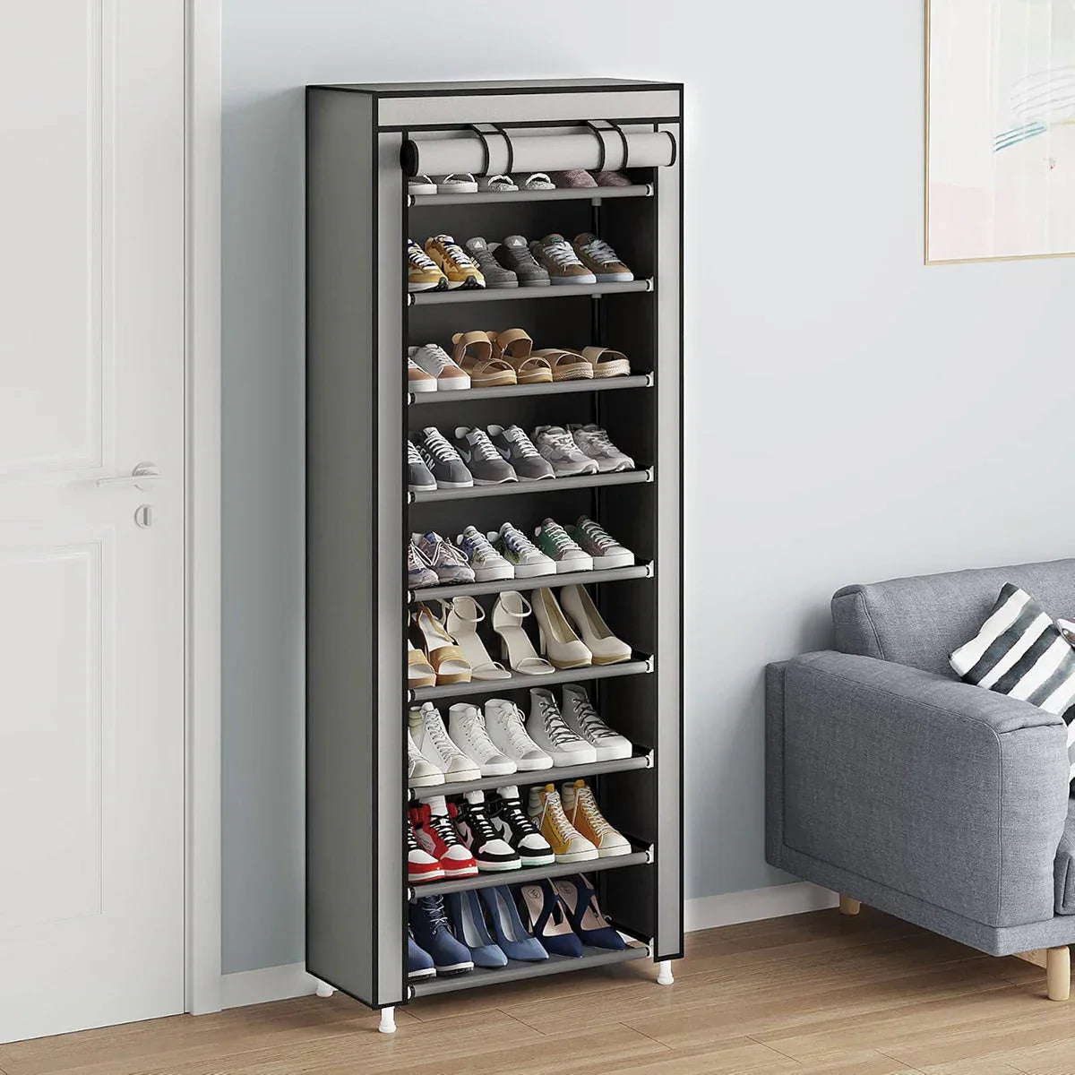 10 Tier Black Shoe Rack Dustproof Organiser Shoe Storage Cabinet for Home Use - Mekamart Australia