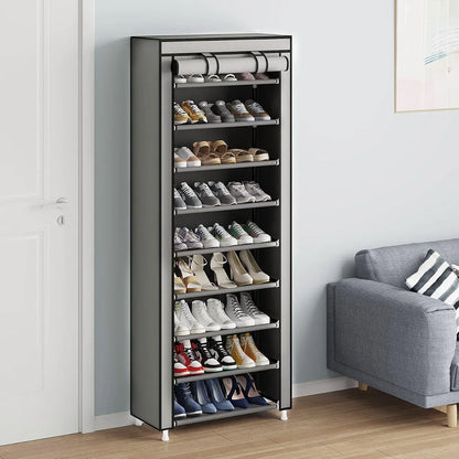 10 Tier Black Shoe Rack Dustproof Organiser Shoe Storage Cabinet for Home Use - Mekamart Australia